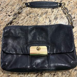 Vintage Coach black leather flap bag